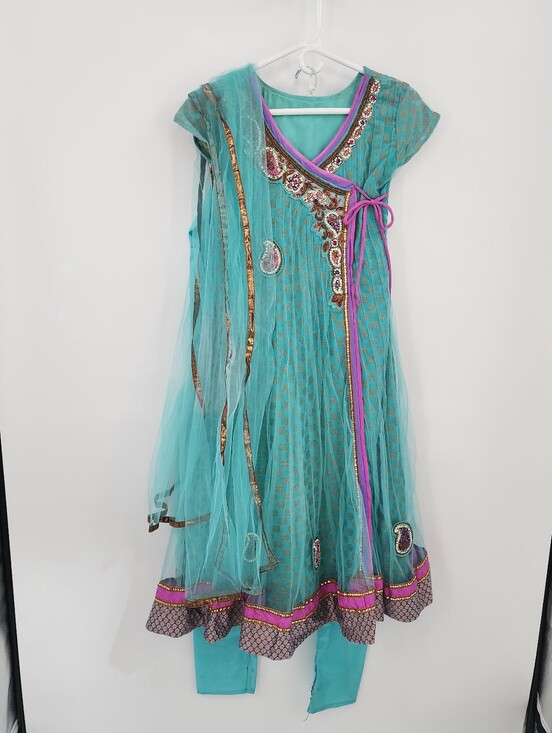 Handmade Other - Turquoise & Pink Embellished Anarkali Dress Set, Size 6 years, 7 years Old